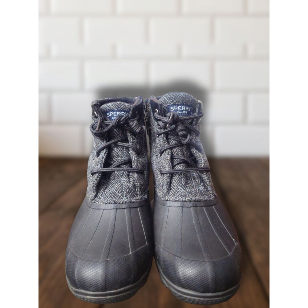 Sperry Top-Sider "saltwater" Herringbone Wool Duck Booties - SZ 8